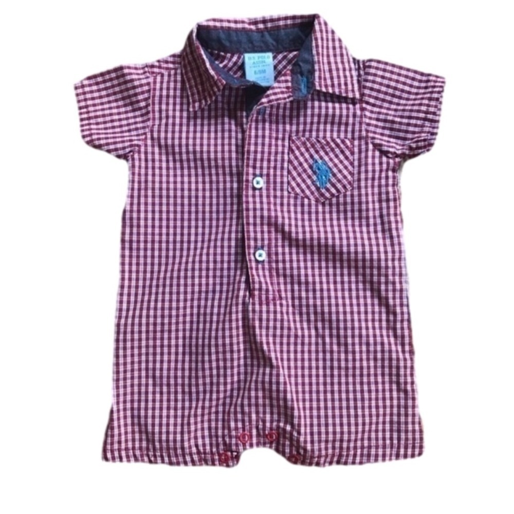 US Polo Assn. one piece plaid shortall size 6-9 mo